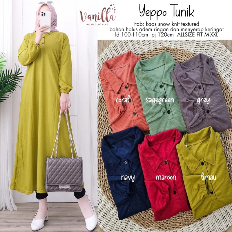 YEPPO • CLOVI • ASOFA • NINA TUNIK KAOS RAJUT PREMIUM AKSEN KANCING LD 100-116 BY VANILLA