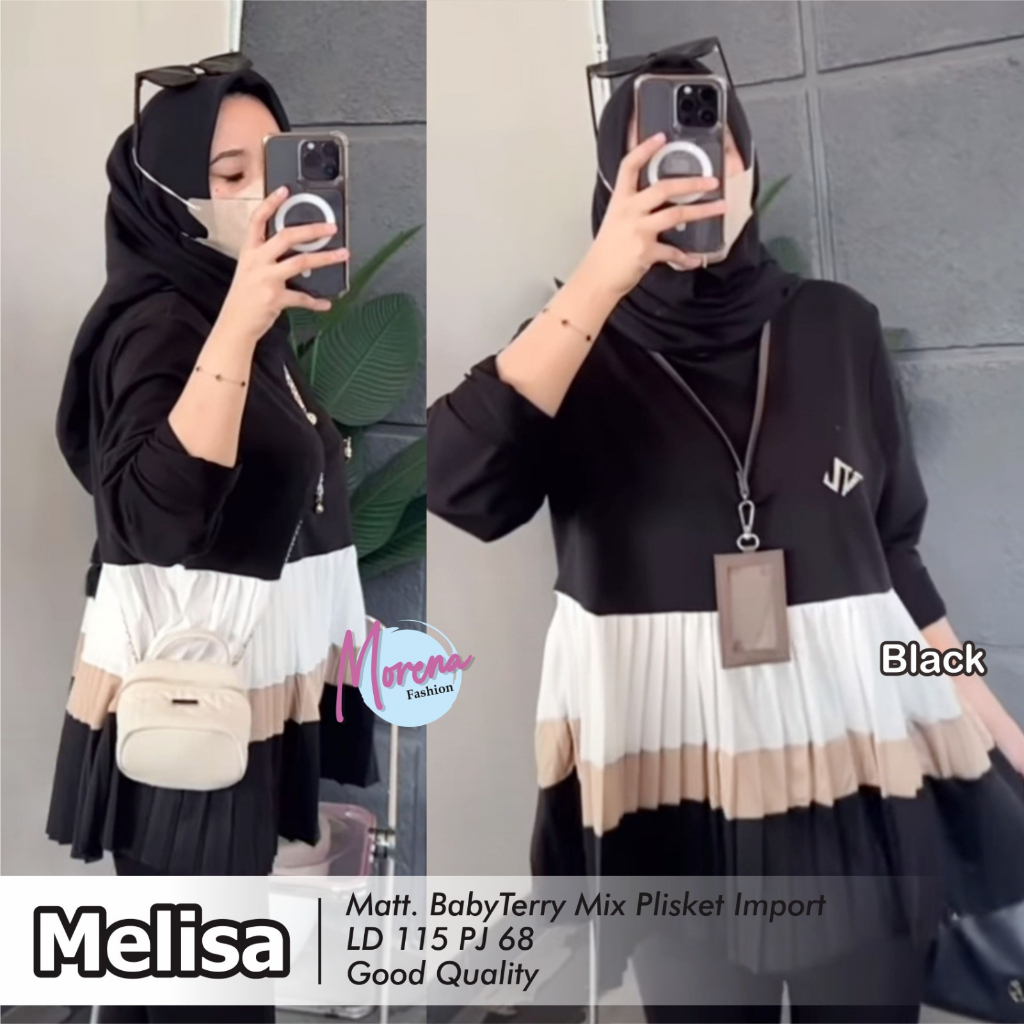 Tunik Blouse Wanita Baju Atasan Bahan Bebby Tery Mix Plisket Ld 115 melisa Morena