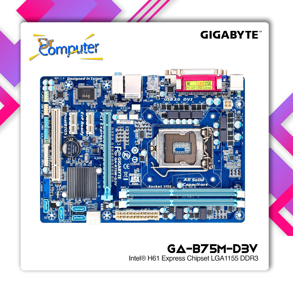 Motherboard Gigabyte GA-B75M-D3V DDR3 Second Tanpa Back Panel