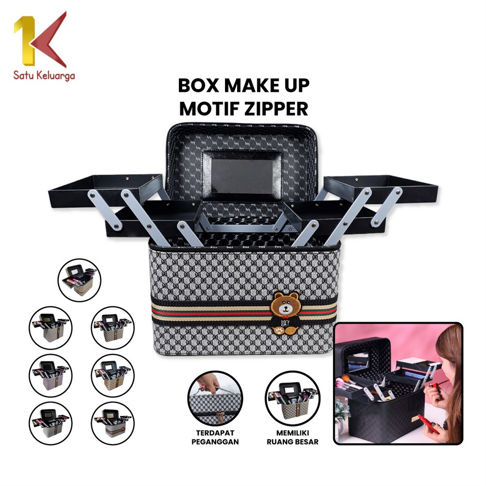 Satu Keluarga Box Makeup Kosmetik Motif ZIPPER K1 Beauty Case Multifungsi Make Up Case Waterproof Ko