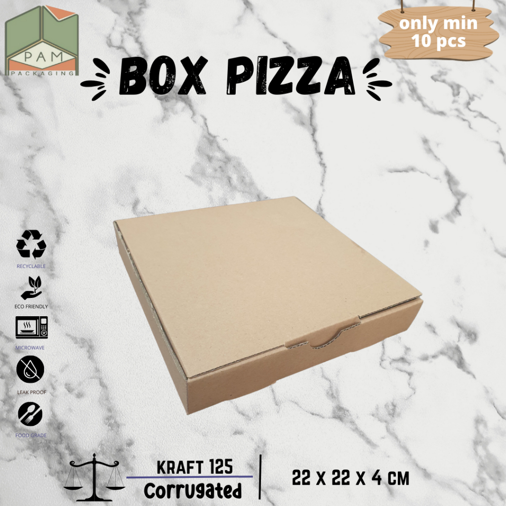 

Box Pizza 22x22x4cm, kraft 125, Bahan Corrugated, Bahan Tebal