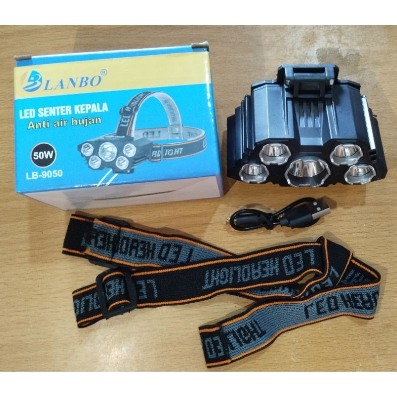 Senter Kepala/Head Lamp Lanbo  50W   LB-9050  Anti Air Hujan