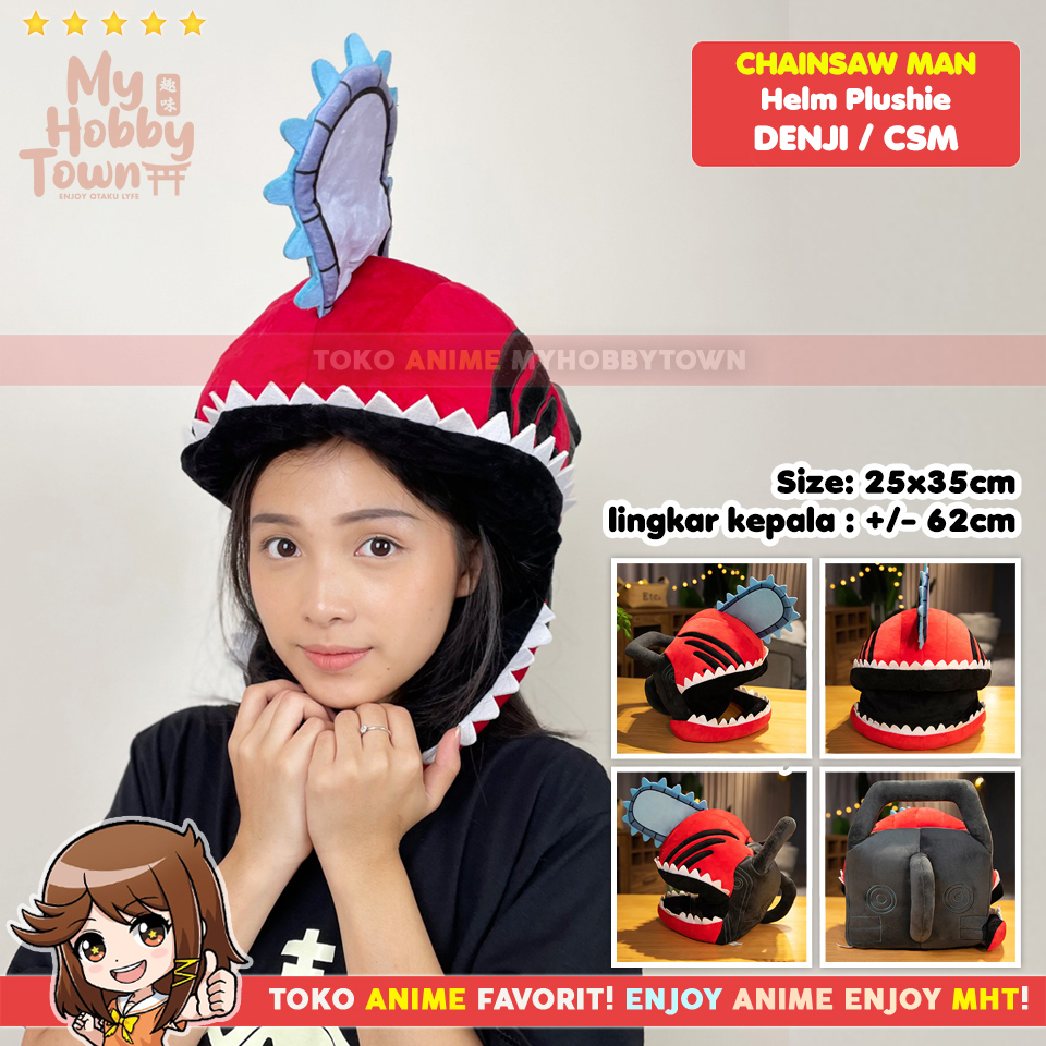 Helm Kepala Topeng Anime Chainsaw Man Denji Plushie Cosplay Hat Helmet