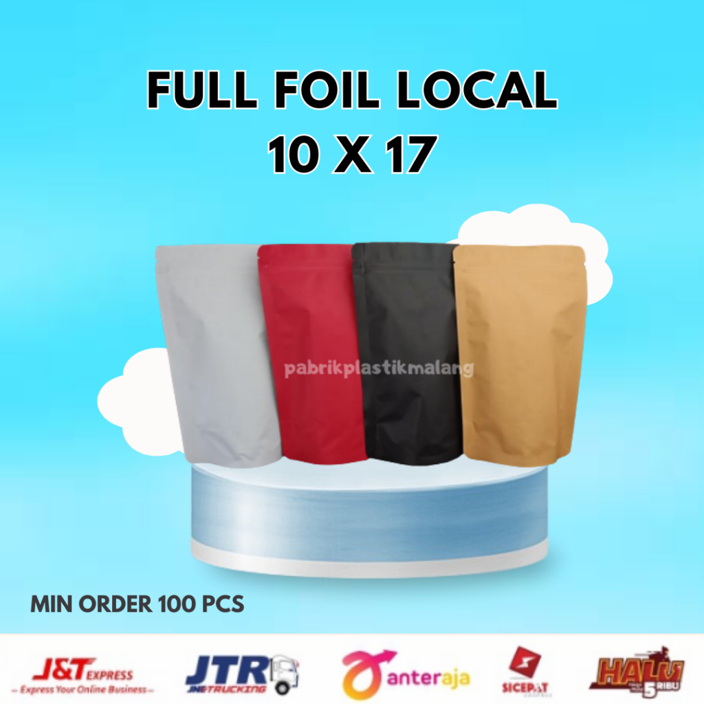 [100PCS] KEMASAN STANDING POUCH FULL FOIL DOFF LOKAL WARNA 10x17/10 x 17 KLIP BERDIRI MURAH