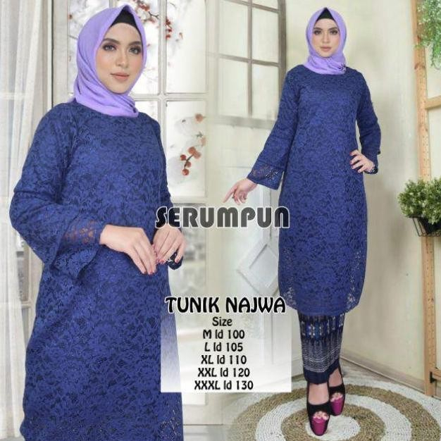 KEBAYA TUNIK BROKAT JUMBO WARNA NAVY /KEBAYA PERNIKAHAN HANYA ATASAN/KEBAYA TUNIK MODERN