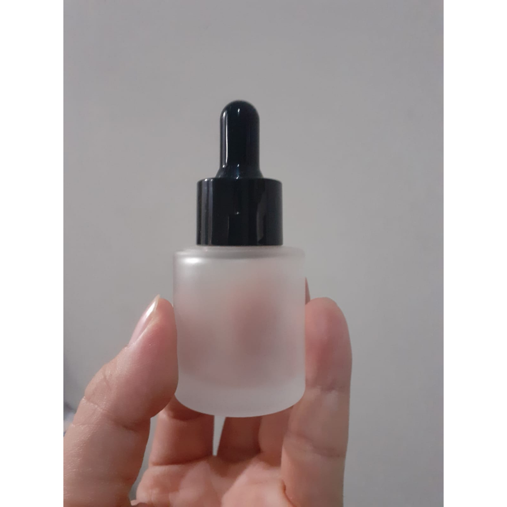 Botol Pipet Kaca Frosted 20ml Bahu Datar Tutup Hitam