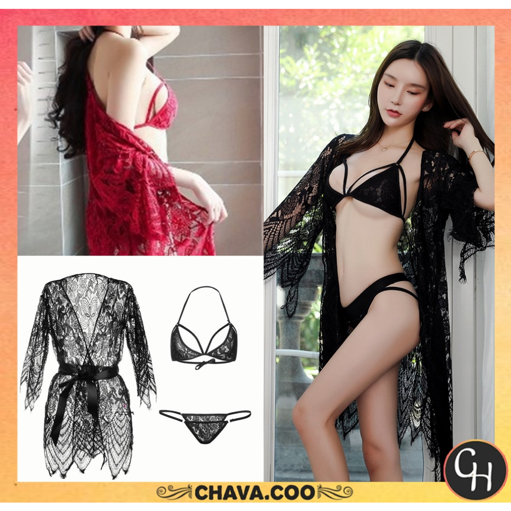 CHAVA | BT431 Lingerie Wanita Sexy lingeri Set Lace transparan G String Pakaian dalam