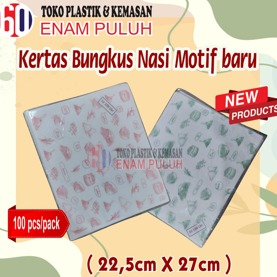 Kertas Bungkus Nasi Motif 22x27cm isi 100pcs bungkus nasi kebab burger motif