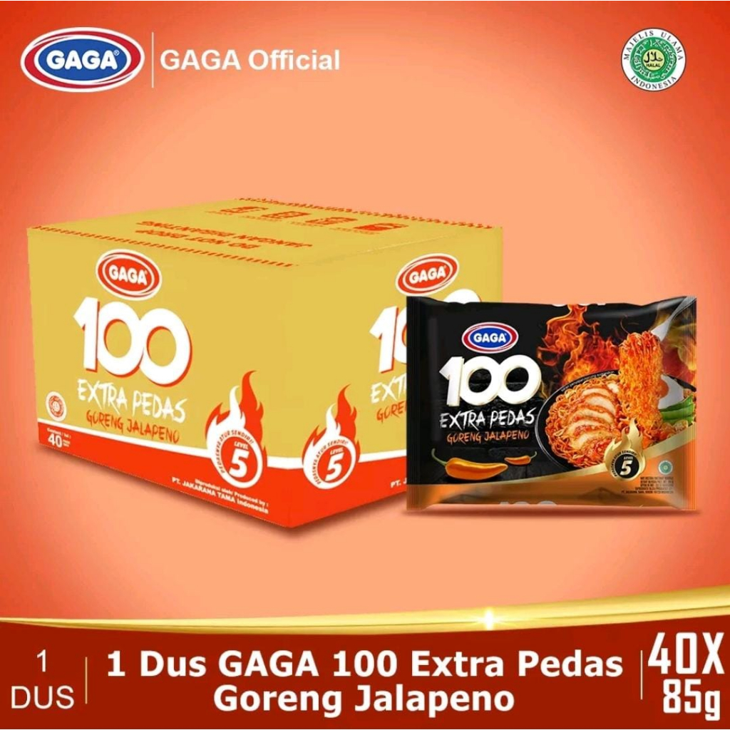 MIE GAGA 100 XTRA PEDAS GORENG JALAPENO (1 dus isi 40 bungkus)