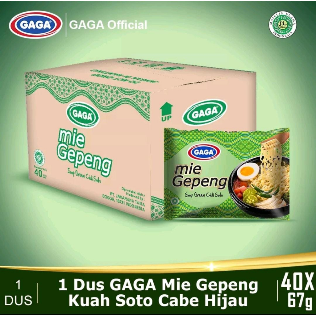 

MIE GAGA GEPENG KUAH SOTO CABE HIJAU (1 dus isi 40 bungkus)