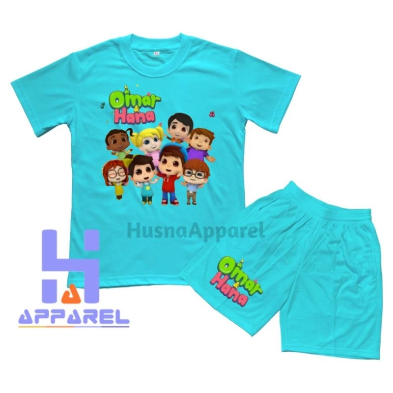 BAJU ANAK KAOS ANAK OMAR DAN HANA KARTUN SETELAN