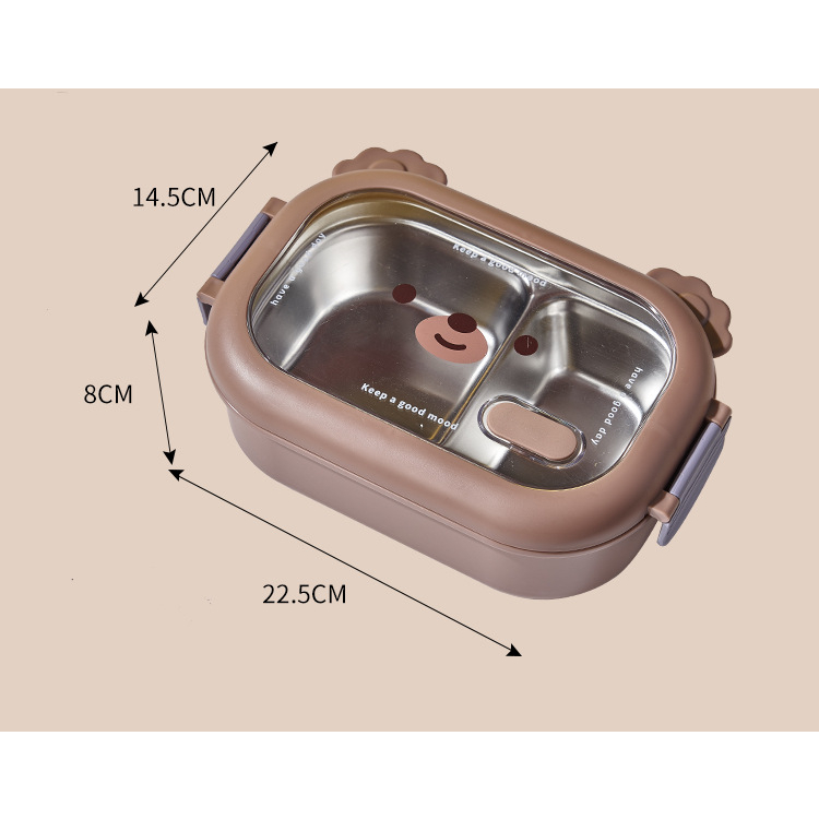 Lunch Box Stainless Bento Brown Sally Kotak makan siang beruang kartun, kotak makan siang baja tahan karat portabel anti bocor, kotak Bento bersegel, wadah makanan, kotak makan microwave