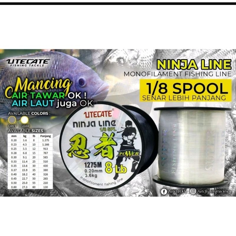 Senar Utecate Ninja Line Monofilament 1/8 Spool - Air Tawar & Laut