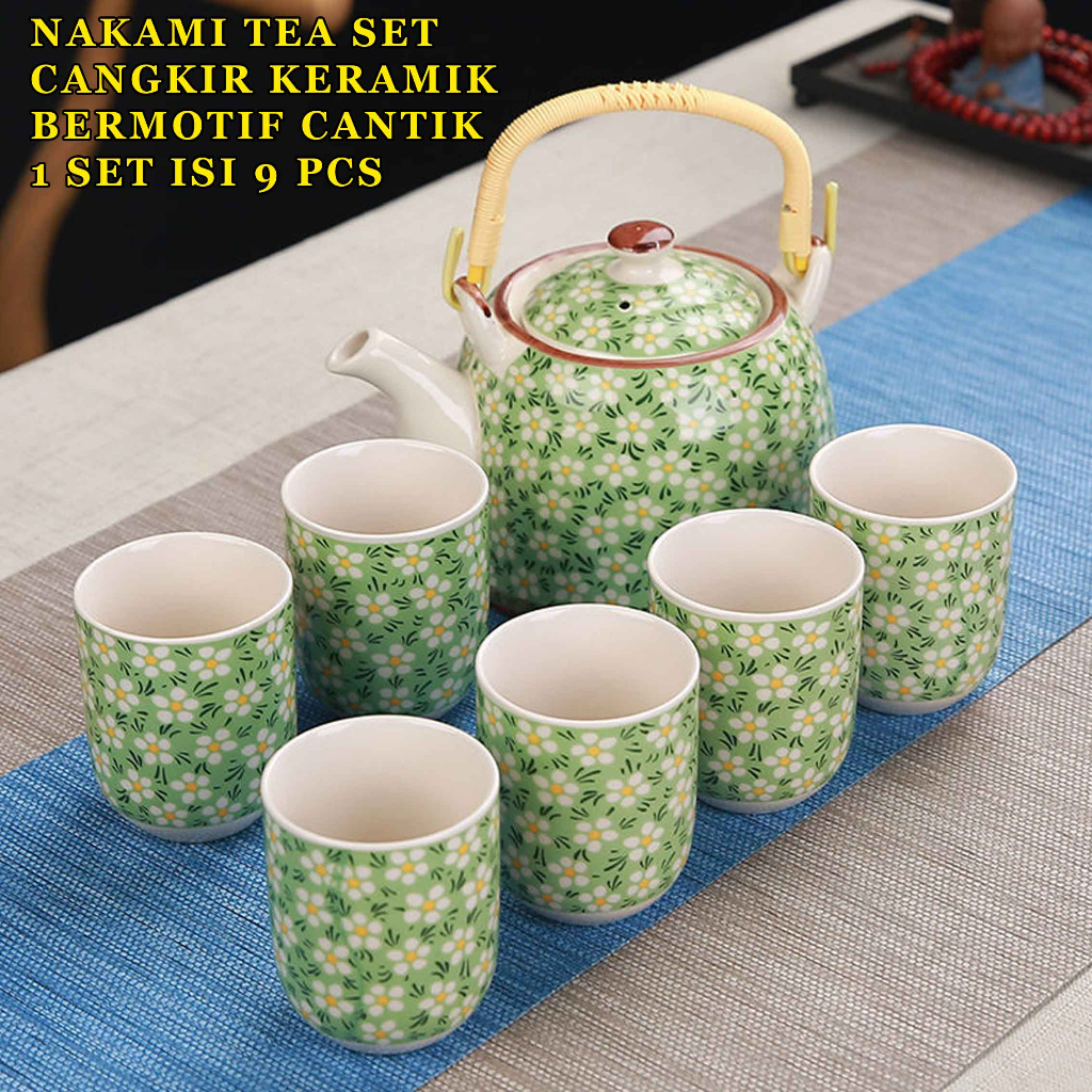 Tea Set Jepang / Gelas+Teko Nakami / Gelas Keramik / Isi 9pcs