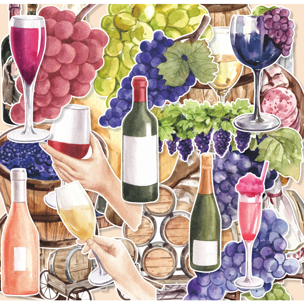 

murah stiker satuan random satuan tema WINE-watercolor/random stiker murah/stiker satuan lucu