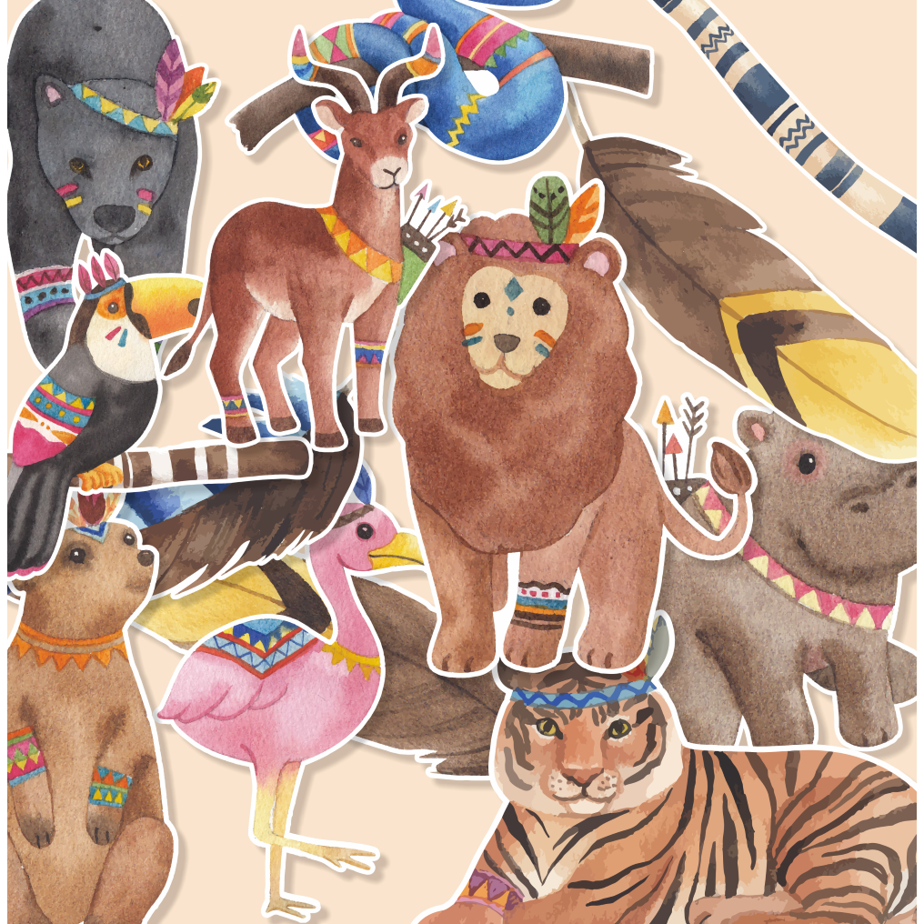 

random/murah stiker TRIBAL ANIMAL-watercolor/random stiker satuan/stiker kartun lucu/random/murah/stiker satuan/murah/animal lucu