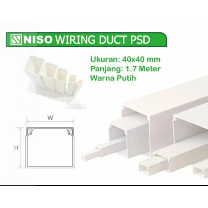 Kabel Ducting Niso 40x40 PSD putih Panjang 1,7Meter tidak berlubang pelindung kabel dekorasi rumah p