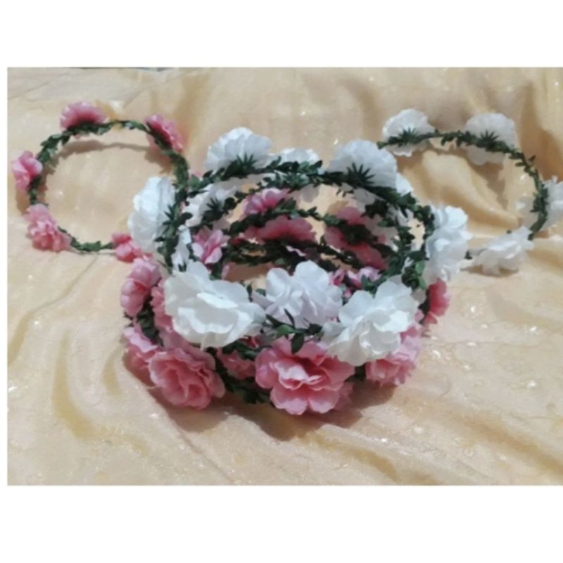 FLOWER CROWN BANDO BUNGA MAWAR PUTIH PINK CANTIK MAHKOTA BUNGA