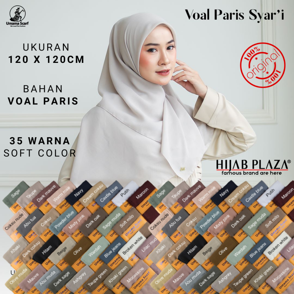 Jilbab Umama Scarf Voal Paris Syari Metal Logo Jahit 120 x120 cm Jilbab Voal Paris Terbaru