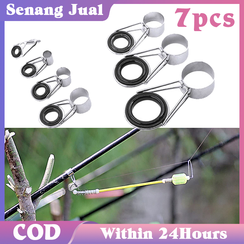 FUJIJONE 7Pcs Cincin Joran Pancing Set Baja Karbon Tinggi Teleskopik Aksesoris Joran Pancing Untuk B