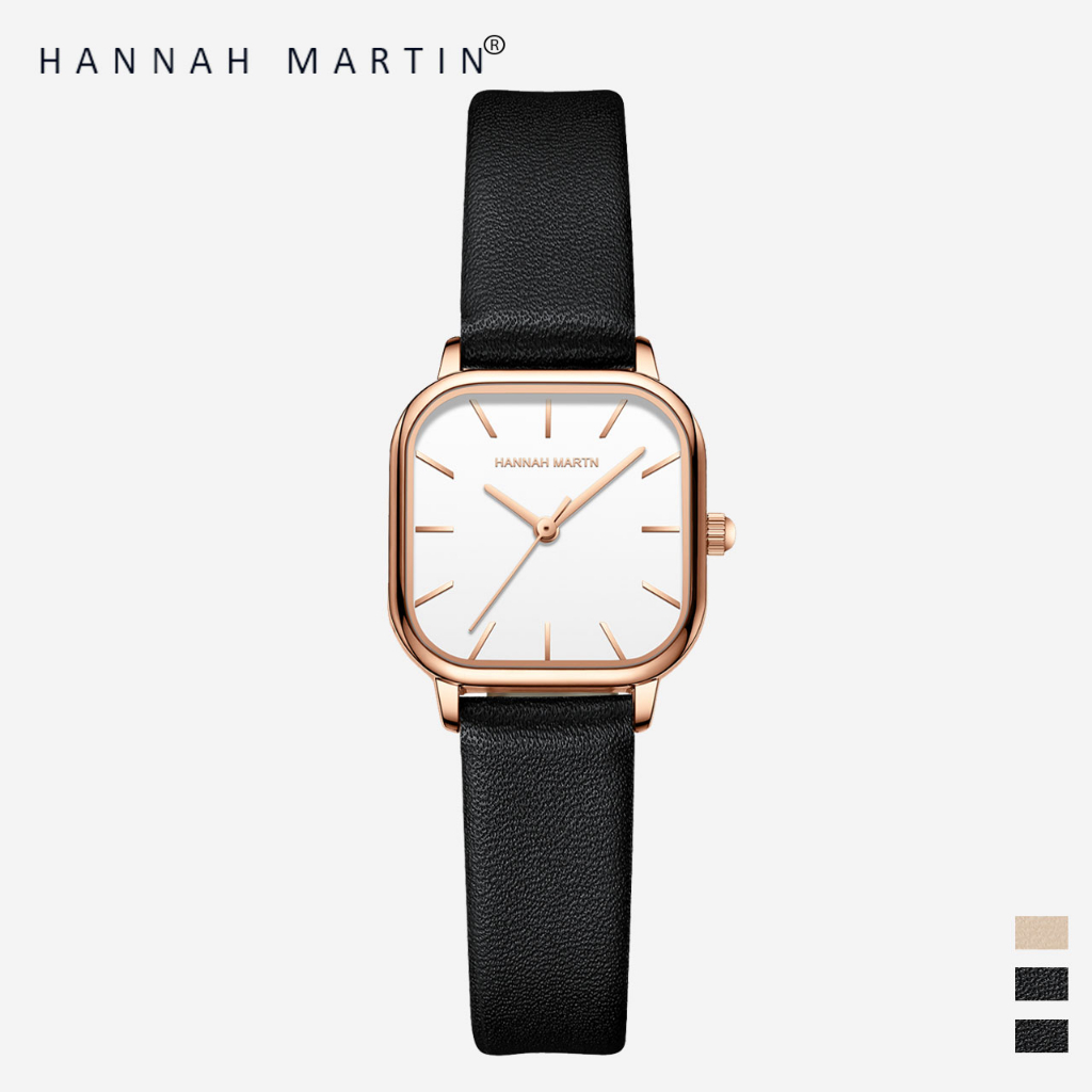 HANNAH MARTIN Jam Tangan Wanita 100% Original Klasik Mode Display Kuarsa Santai Jam Tali Kulit Tahan Air Jam Tangan Cewek 1591-1591-BH