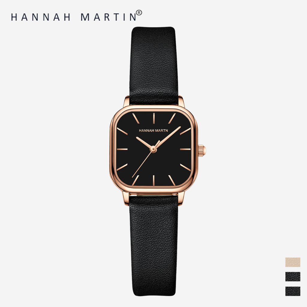 HANNAH MARTIN Jam Tangan Wanita 100% Original Klasik Mode Display Kuarsa Santai Jam Tali Kulit Tahan Air Jam Tangan Cewek 1591-1591-HH