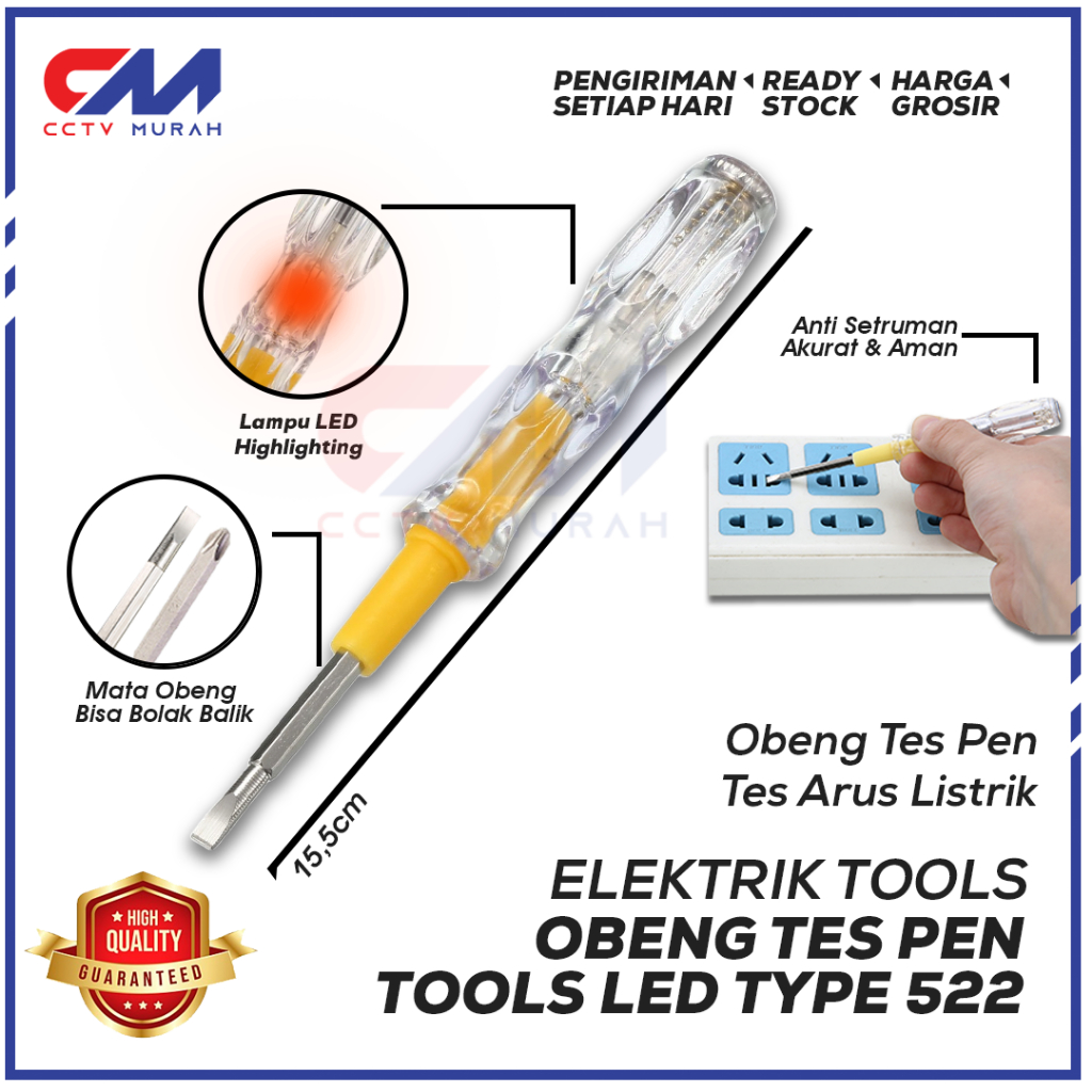Obeng Tes Pen, Mata Obeng Bolak Balik, Lampu LED Tes Pen