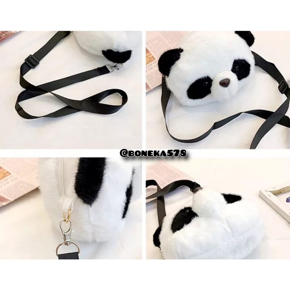 Tas Bulu Selempang Panda Wanita Tas Boneka Kepala Panda Anak Dewasa
