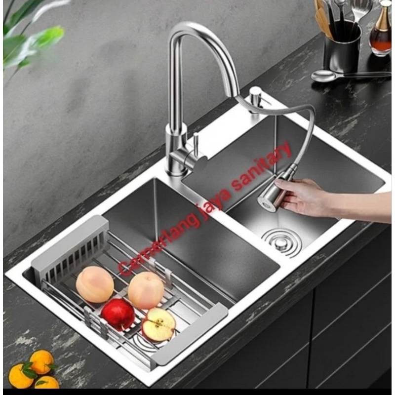 Paket Kitchen Sink Stainless 8245 / Bak Cuci Piring 2 Lubang