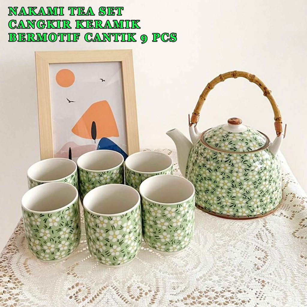Gelas+Teko Nakami * Tea Set Jepang * Gelas Keramik * Isi 9pcs