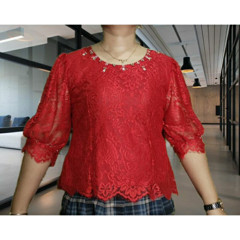 BLUS SEMI PRANCIS/SEMI RENDA TERBARU PAYET LENGAN BALON