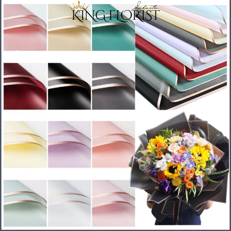 

Kertas Buket Bunga List Gold Line Emas Flower Wrapping Cellophane Paper Florist KB10
