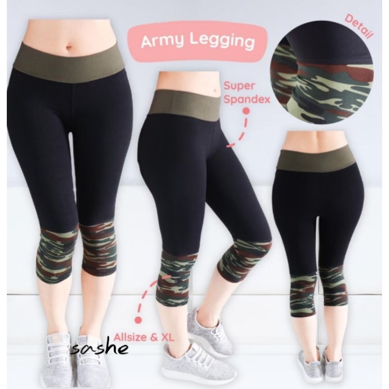 Army Legging 7/8 Celana Olahraga Wanita Senam Aerobic Zumba