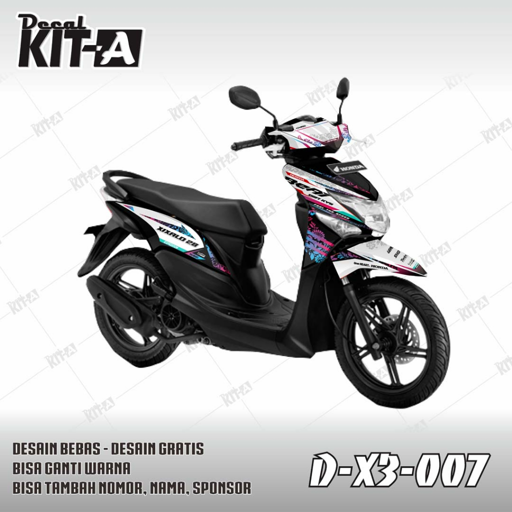 Decal sticker Honda Beat Pop MOTIF GRAFIS HITAM PUTIH MOTIF FLORAL NEON D-X3-007