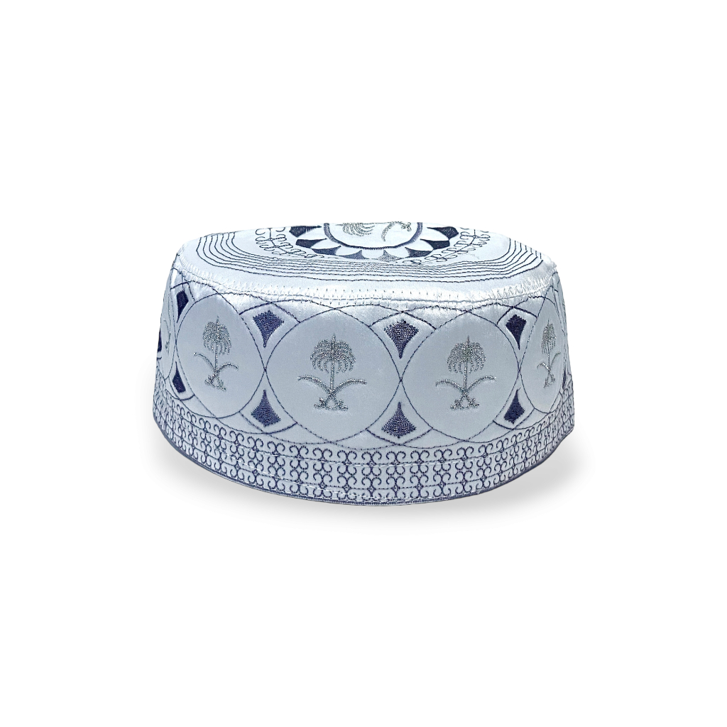 Peci Putih - Kopiah  Haji Madinah Terbaru Motif Pohon Kurma Full Bordir