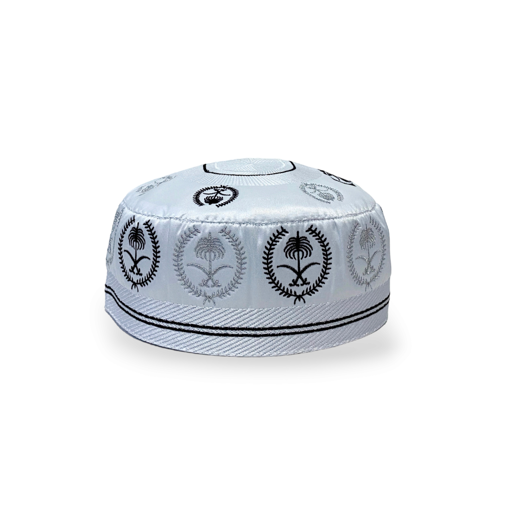 Kopiah Madinah Motif Pohon Kurma Hitam Abu Full Bordir