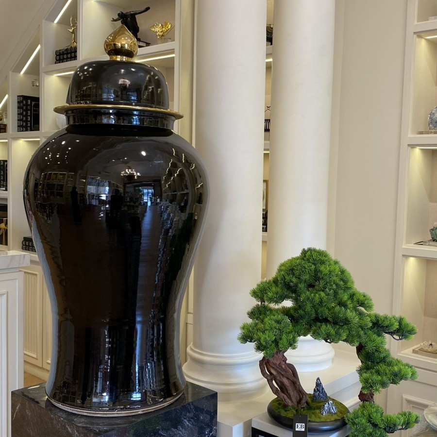 Pajangan Rumah Guci Keramik Black Jumbo / Ginger Jar Vase 2107