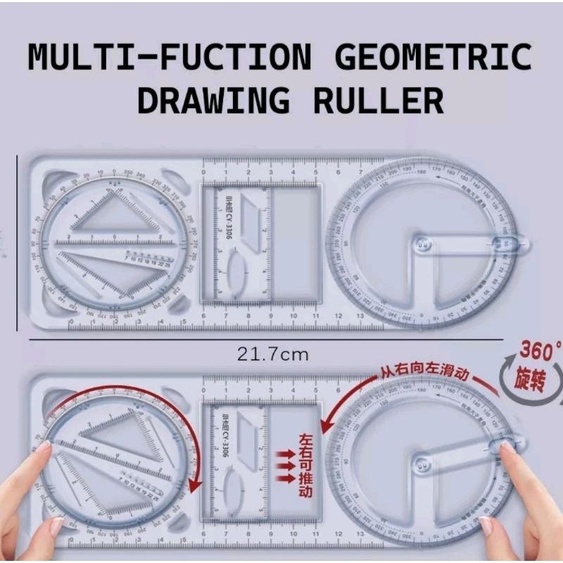 

penggaris geometris geometric ruler busur derajat multifungsi