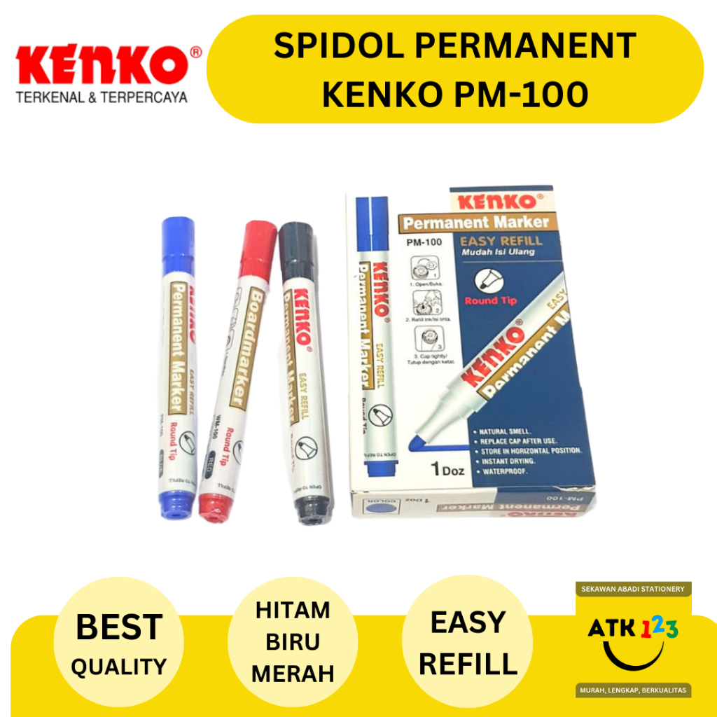 

Spidol Permanen Permanent Marker Spidol Kenko PM-100 Hitam Biru Merah