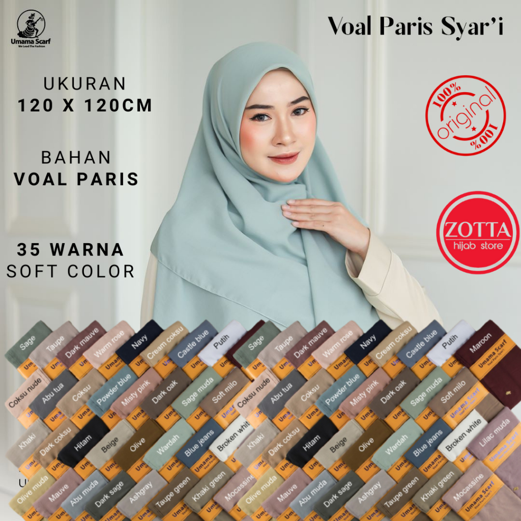 Jilbab Umama Scarf Voal Paris Syari Metal Logo Jahit Tepi 120 x120 cm Jilbab Voal Paris Terbaru