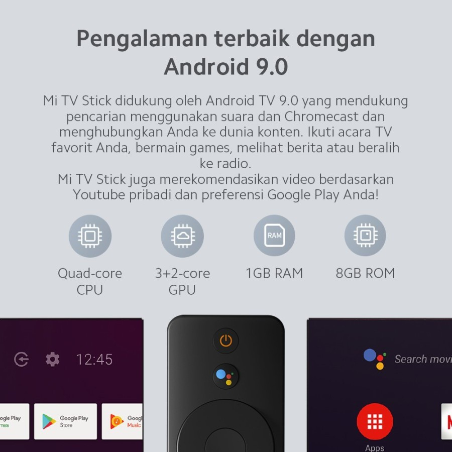 ID READY STOCK XIAOMI MI SMART TV STICK ANDROID 9.0 SET TOP BOX 1080P CHROMECAST