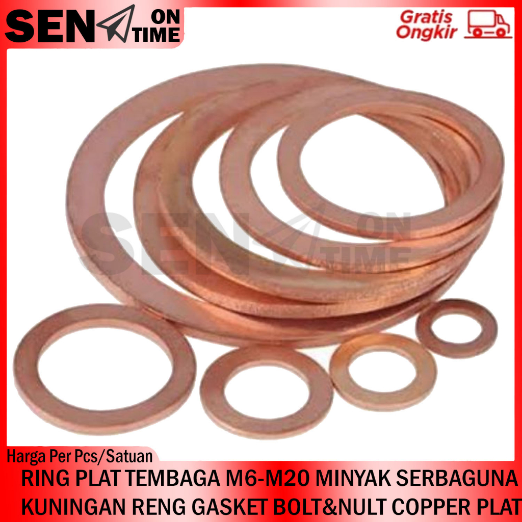 RING PLAT TEMBAGA M6-M20 KUNINGAN GASKET BOLT & NUT SEGEL WASHER MINYAK SERBAGUNA RENG COPPER FLAT F