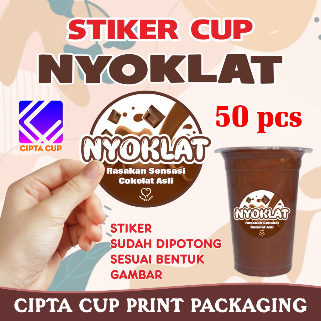 

stiker label cup gelas minuman es coklat NYOKLAT