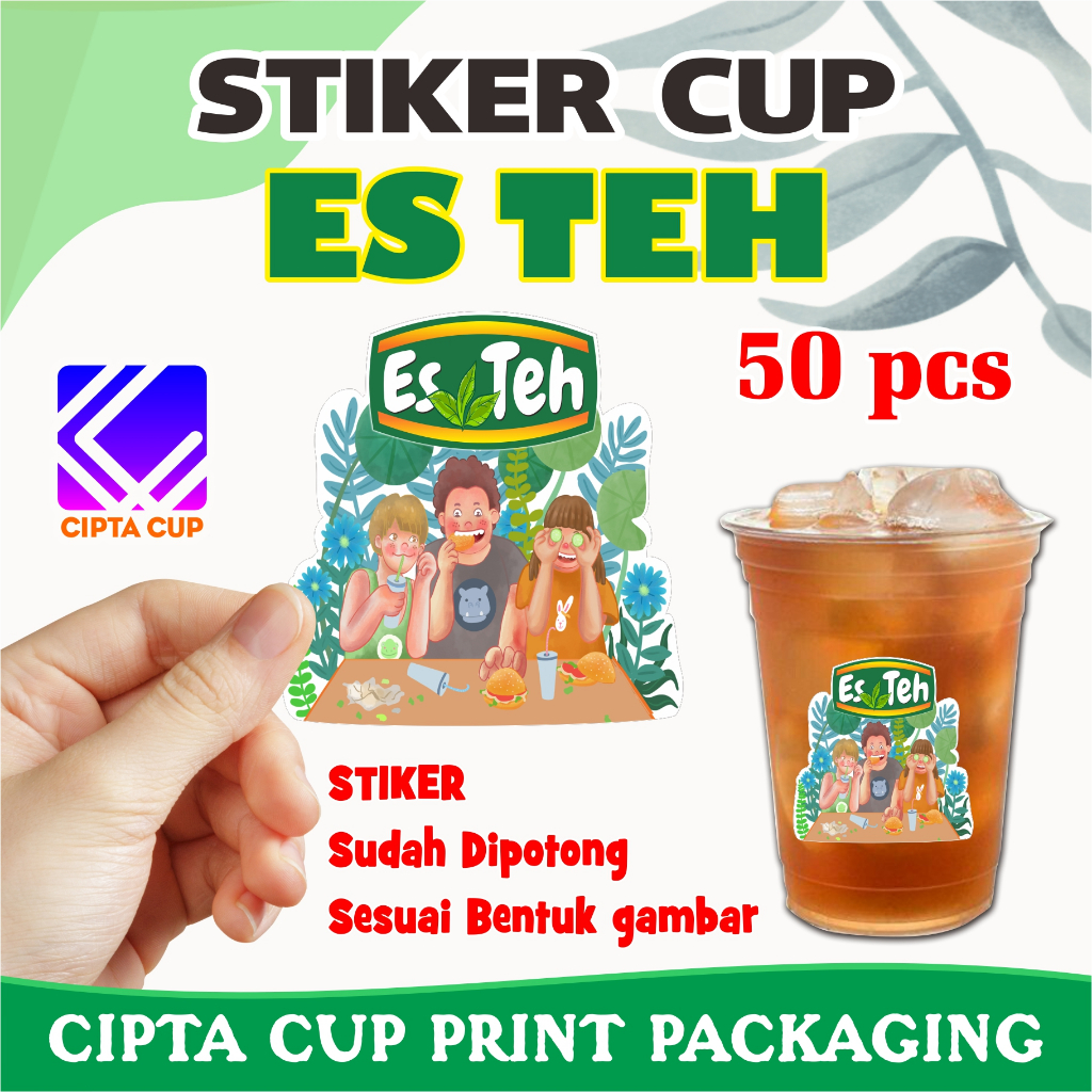 

stiker label cup gelas minuman es teh kartun #TEHMEN
