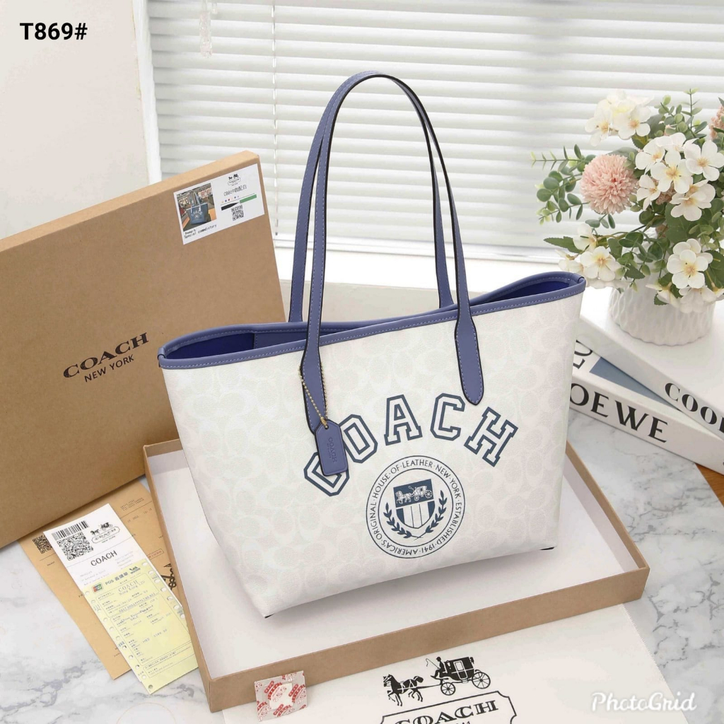 ChA 10 SV C0ach City Tote In Signature Canvas With Varsity Motif Bag Include Box Coach.....Kode T869