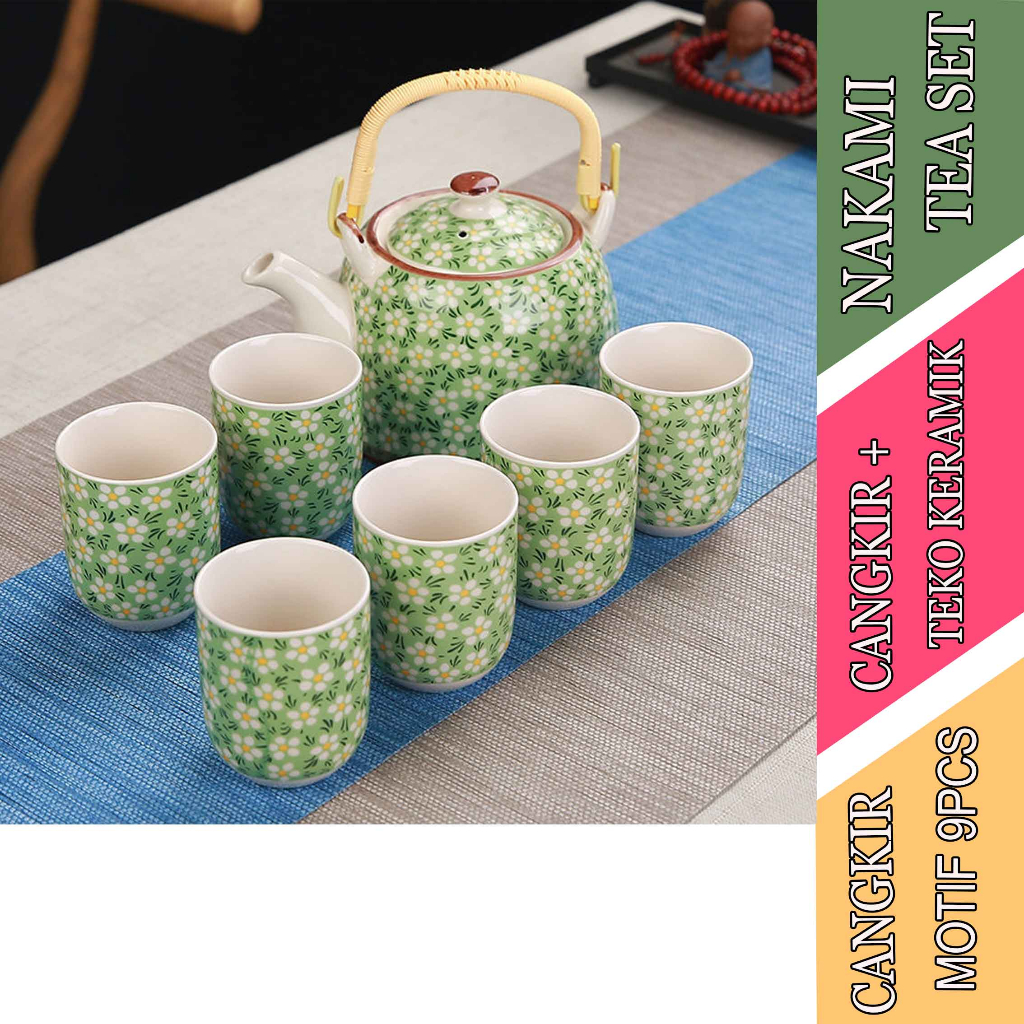 Gelas Keramik - Tea Set Jepang - Gelas+Teko Nakami - Isi 9pcs