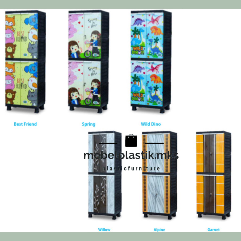 Lemari Plastik Pakaian Anak Karakter Susun 4 Gantungan MSC PRINT Gambar Lucu Apollystar Elegant Mini