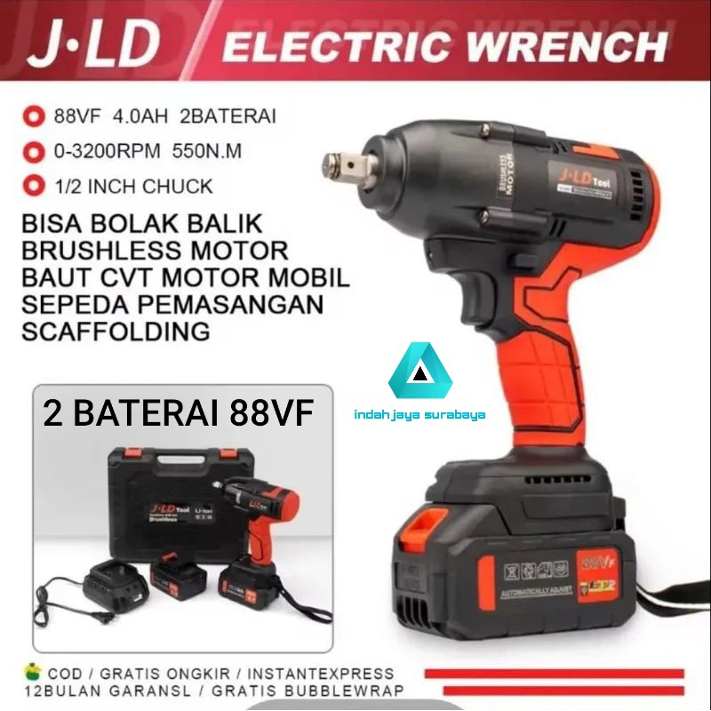 PROMO MESIN CANGGIH JLD J88S IMPACT WRENCH 550NM MESIN BUKA BAUT TRUK 550NM JLD j-88f 2 BATRE + KOPE