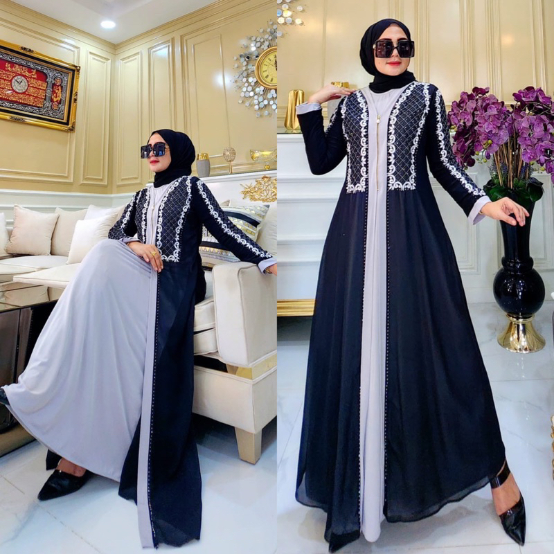 RINA BUSANA - COD - Gamis Abaya Kombinasi Warna - Gamis Kombinasi 2 Warna - Abaya Turki Terbaru Mewa