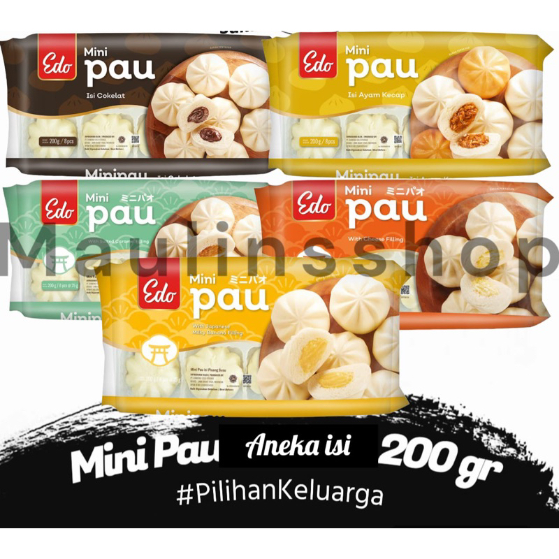 

Edo Mini Pau 200gr - 8pcs Bapau Bakpau frozen Coklat, Isi Ayam Kecap, Cheese, Japanese milky banana, Salted caramelaa